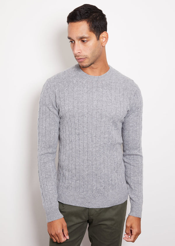 Hank NY Hank Cashmere Madison Cable Knit Sweater in Medium Grey
