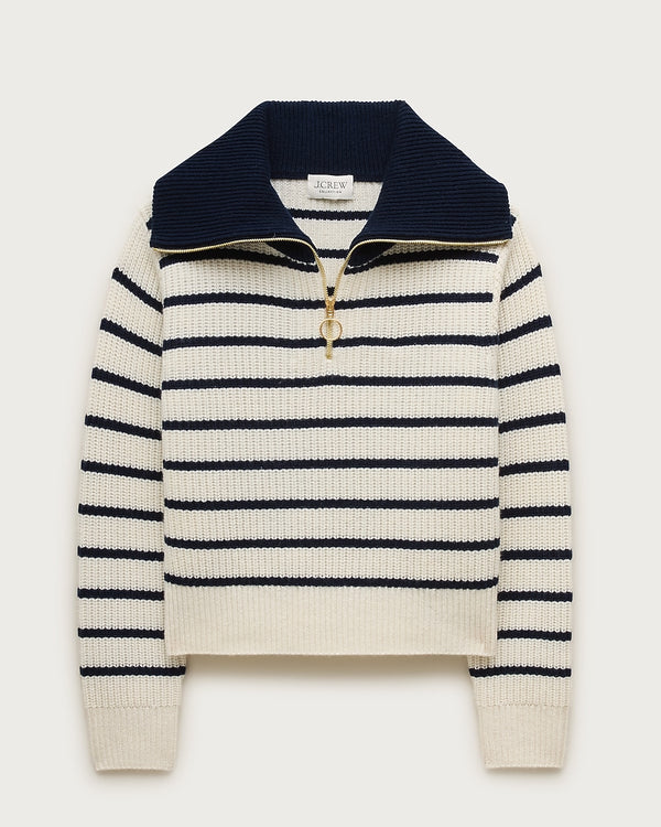 Cashmere quarter-zip sweater in mariner stripe