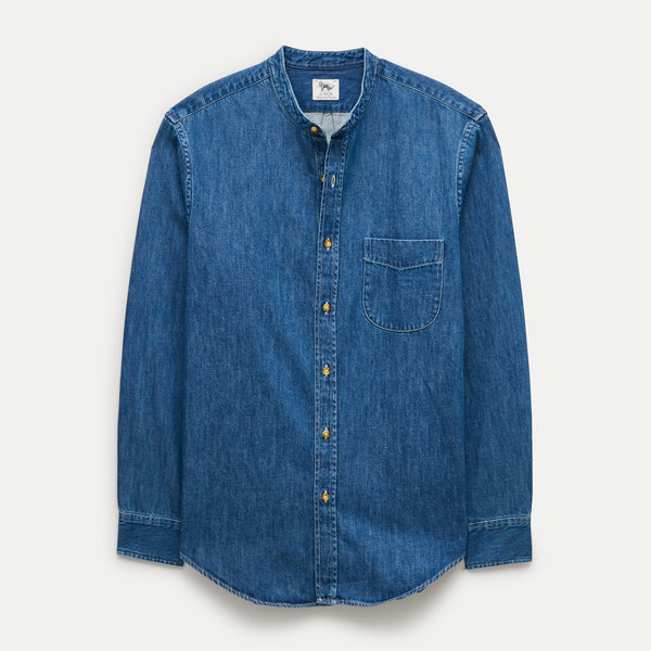 Jcrew Midweight denim band-collar shirt