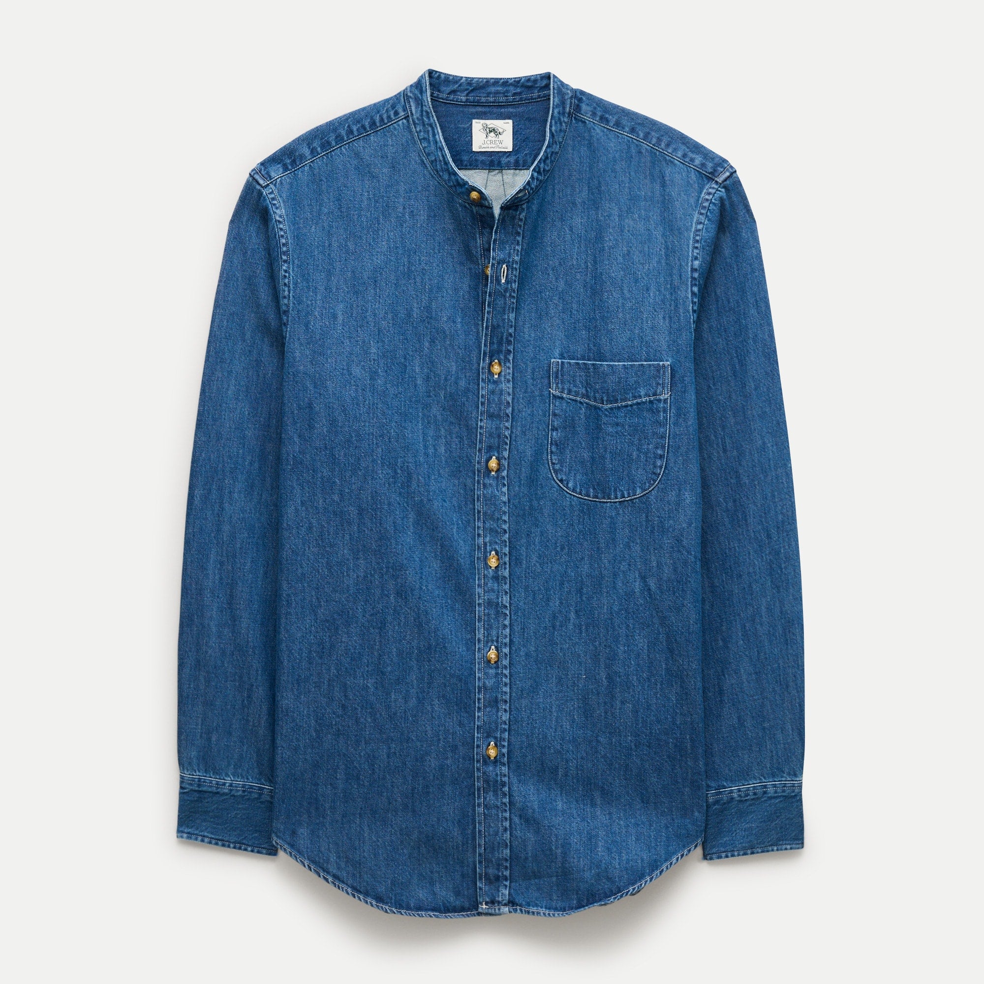 Jcrew Midweight denim band-collar shirt