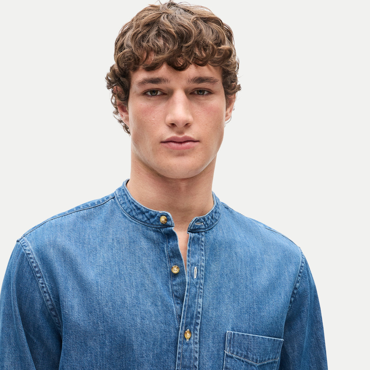 Jcrew Midweight denim band-collar shirt