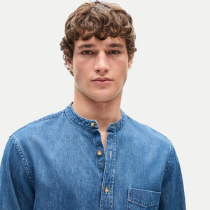 Jcrew Midweight denim band-collar shirt