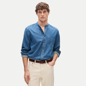 Jcrew Midweight denim band-collar shirt