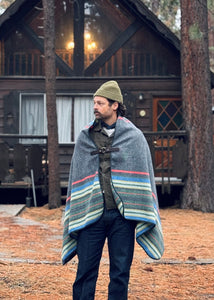 Pine Mountain Poncho in Grey Striped Wool