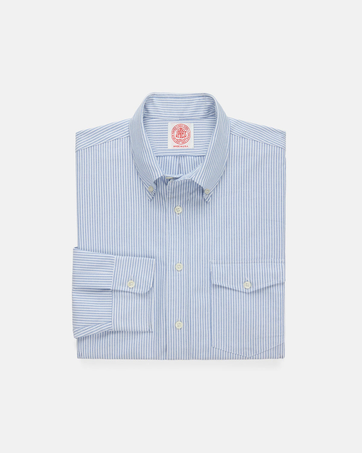 Made-in-USA Flap Pocket Blue University Stripe Oxford Cloth Shirt