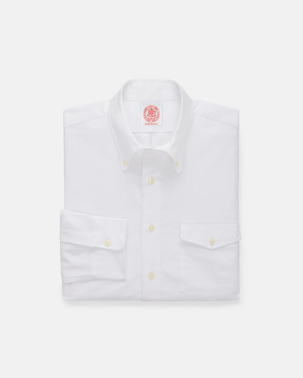 Made-in-USA Flap Pocket White Oxford Cloth Button Down Shirt - Classic Fit