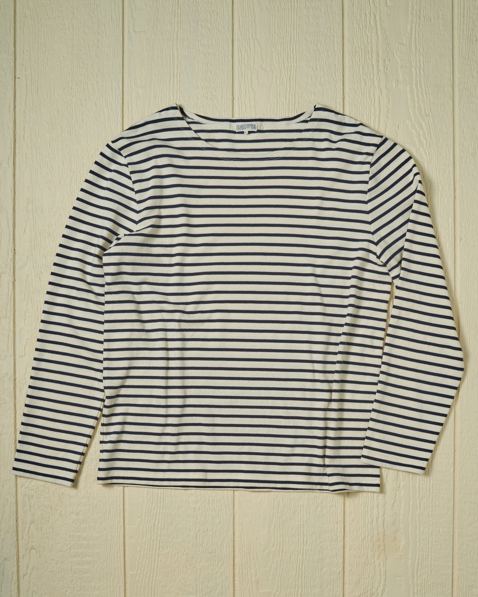 Men’s Breton Stripe Boatneck Tee in Off White/Navy
