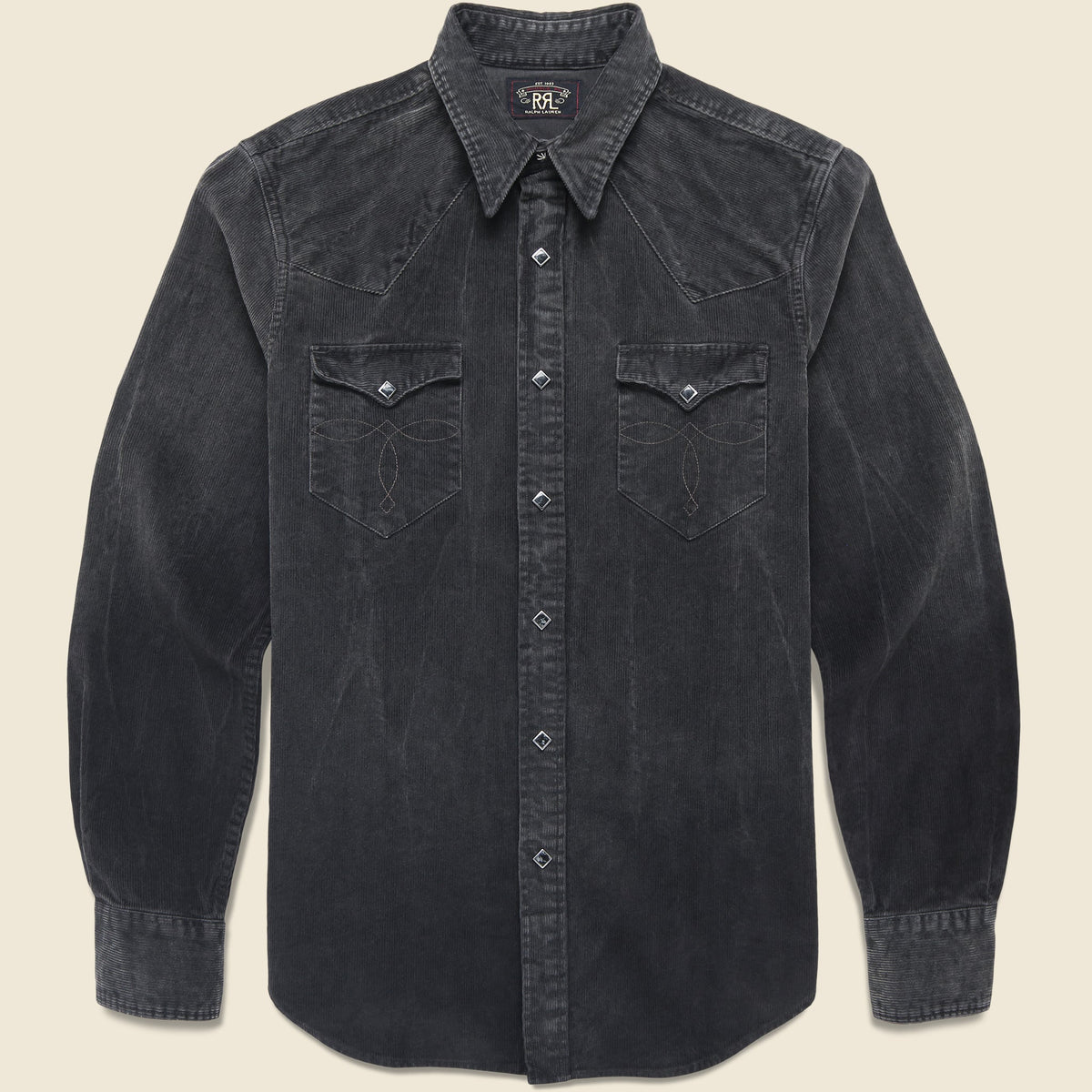 RRL Slim Fit Corduroy Western Shirt, Black