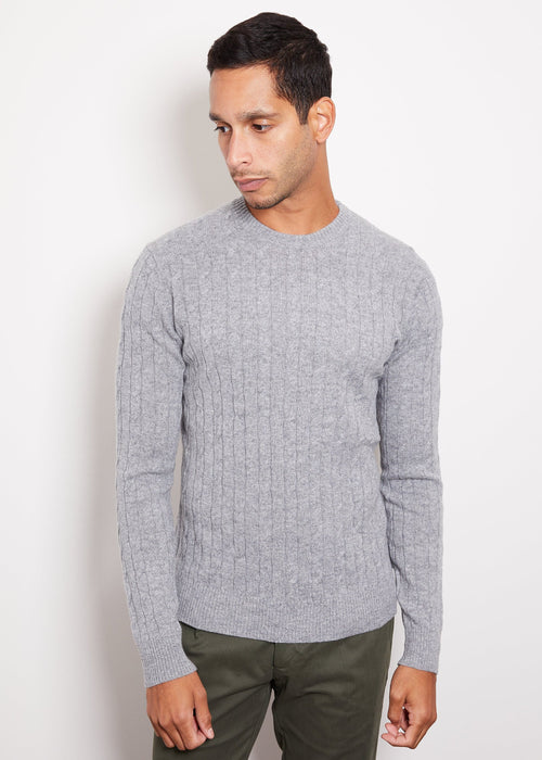 Hank NY Hank Cashmere Madison Cable Knit Sweater in Medium Grey