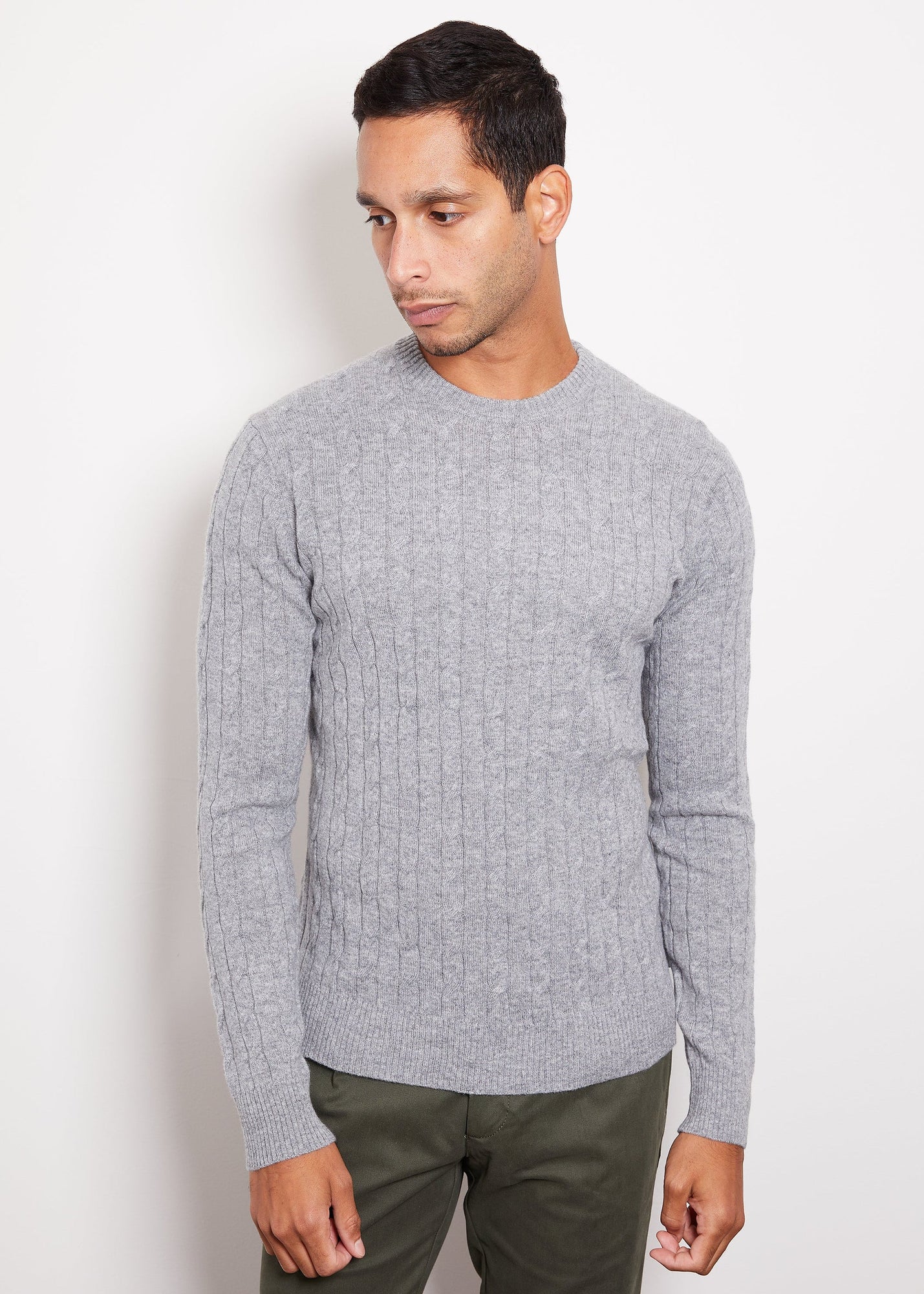 Hank NY Hank Cashmere Madison Cable Knit Sweater in Medium Grey