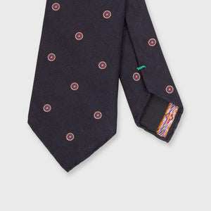 Sid Mashburn Hand-Rolled Silk Club Tie in Dark Navy Bullseye