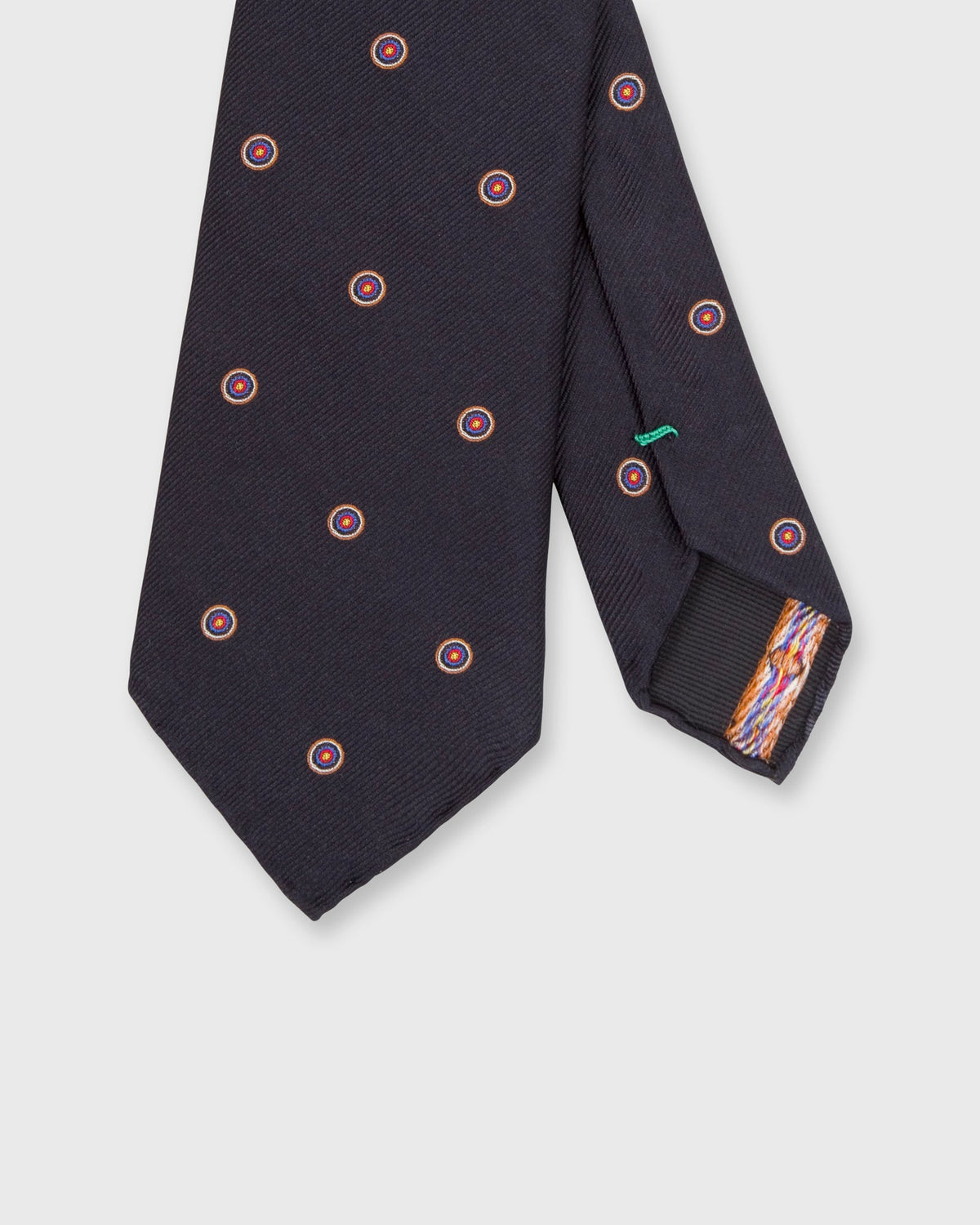 Sid Mashburn Hand-Rolled Silk Club Tie in Dark Navy Bullseye