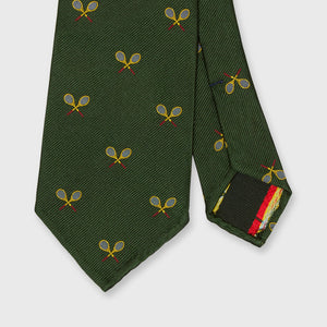Sid Mashburn Hand-Rolled Silk Club Tie in Forest/Yellow Racket