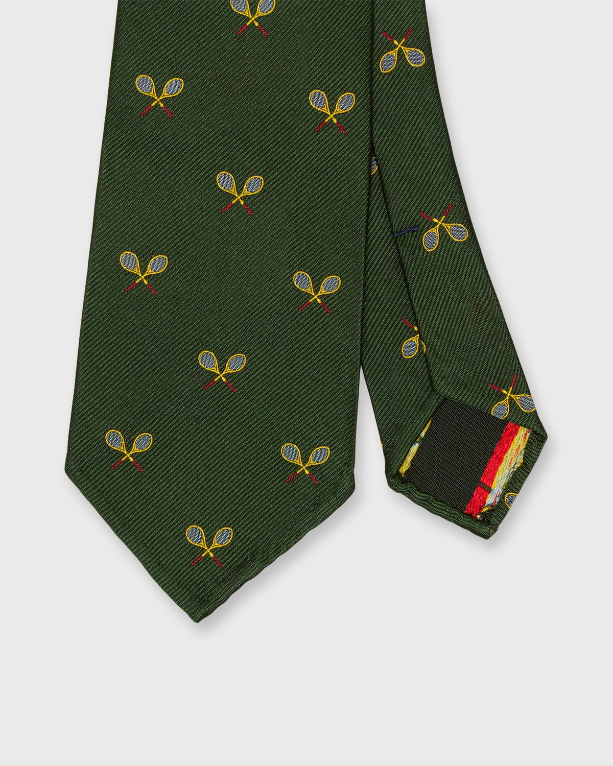 Sid Mashburn Hand-Rolled Silk Club Tie in Forest/Yellow Racket