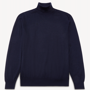 J. Mueser Navy Merino Knit Roll Neck