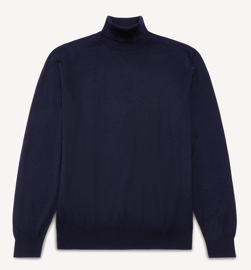 J. Mueser Navy Merino Knit Roll Neck