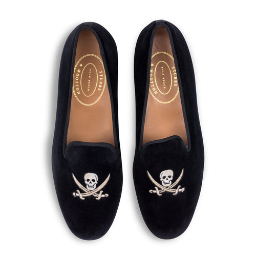 Skull Black Velvet Slipper (Men)