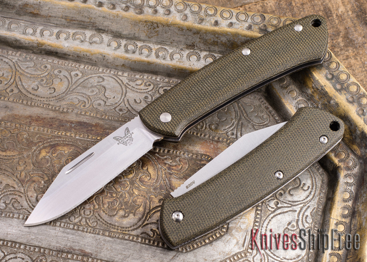 Benchmade Knives: 318 Proper - Slipjoint - Green Canvas Micarta