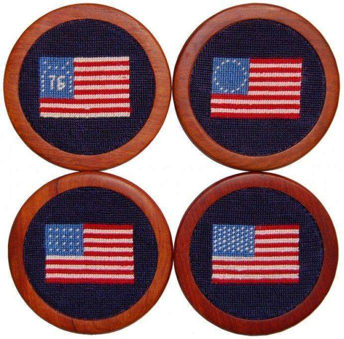 American Flag Needlepoint Coasters in Navy by Smathers & Branson