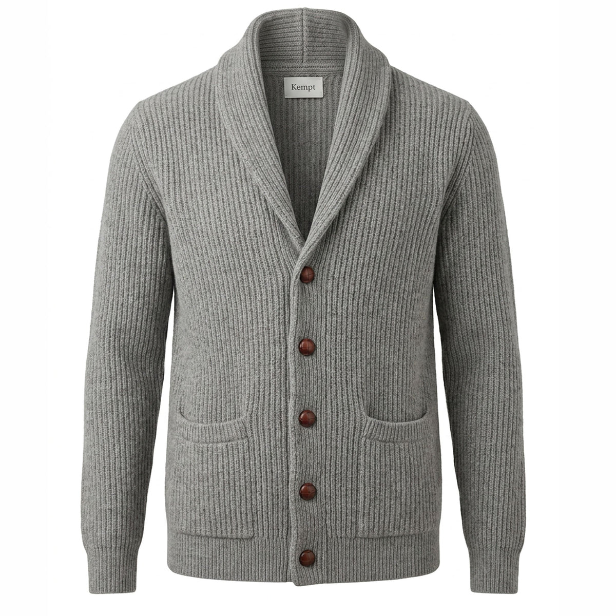 Kempt Lambswool Ribbed Shawl Collar Cardigan in Grey