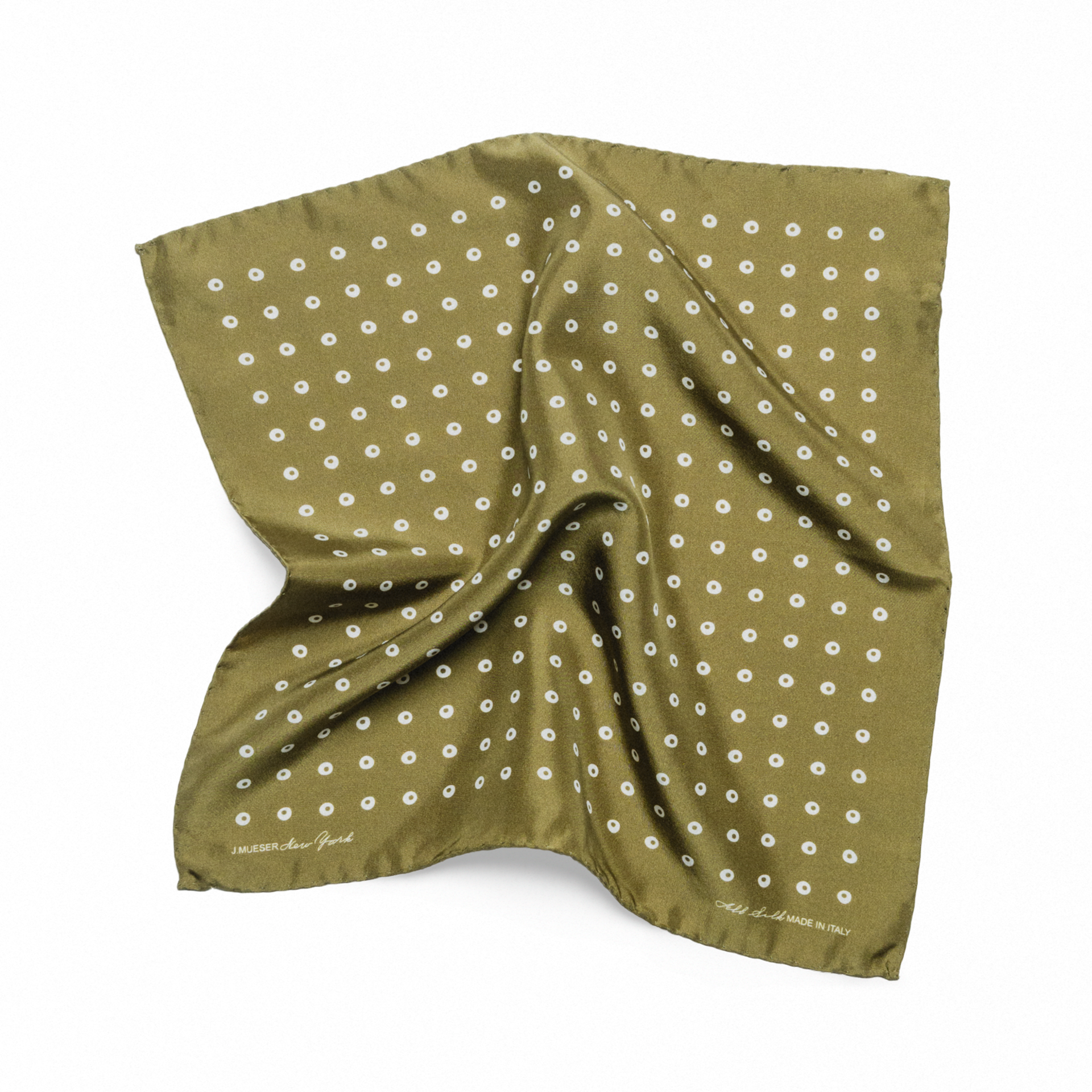 Olive Sandwashed Silk Eye Dot Pocket Square